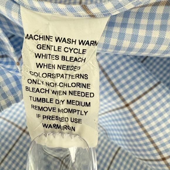 Overton Men's Casual Shirt Micro Plaid Light Blue White - Picture 6 of 7